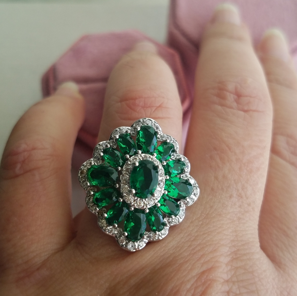 Swarovski Elements Emerald Green 925 Sterling Silver Statement Ring NEW - Picture 5 of 14